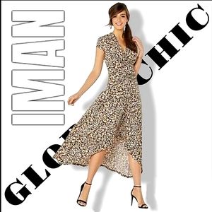 NWT Iman Global Chic Leopard High/Low(3"in) Maxi Wrap Dress, sz M